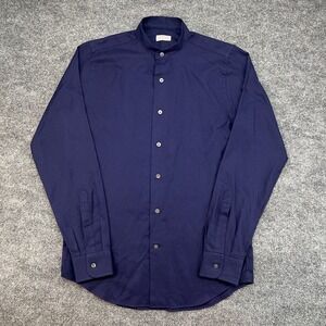 De Fursac Men's Blue Solid Button Down Dress Shirt Paris France Small